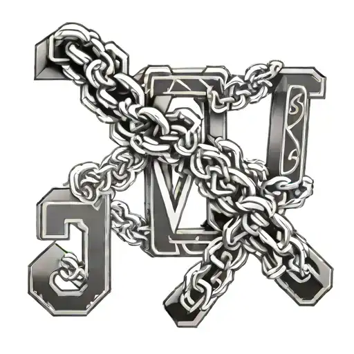3D Chain Coming Out Of The Body With 3 Initials N V A