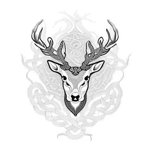 Intricate Celtic Knotwork Design Incorporating The Stag And Oak Tree