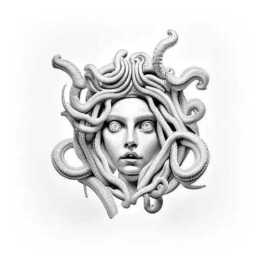 Medusa Looking Into Handheld Mirror Turning Herself To Stone