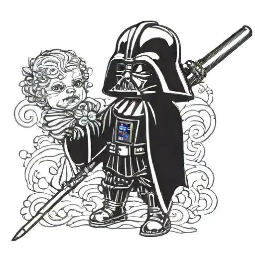 Darth Vader Holding Lightsaber And Baby