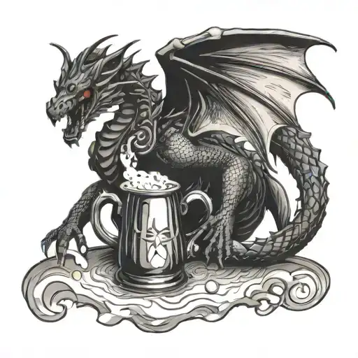 A Mystical Dragon Brewing A Pot Of Beer Bottle Pouring