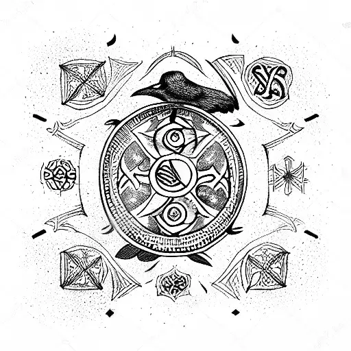 Vegvisir With Black Raven