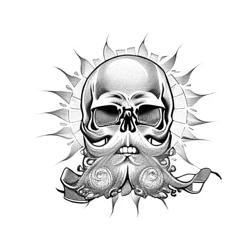 Skull With Beard And Sun Glasses