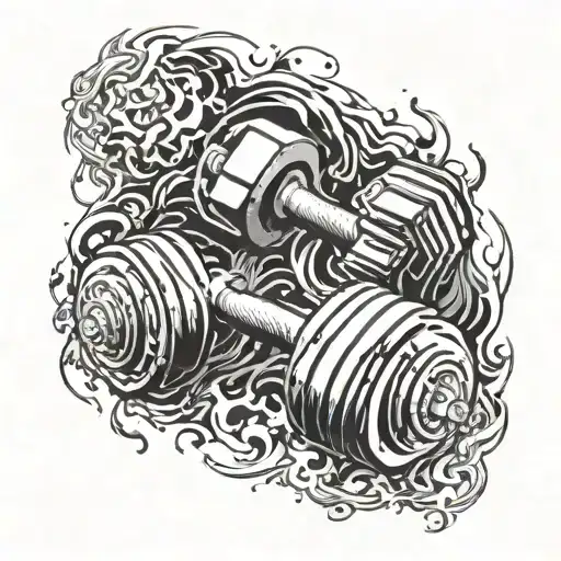 Incorporate Dumbbells And Flames In A Dynamic Design Symbolizing Strength And Bravery