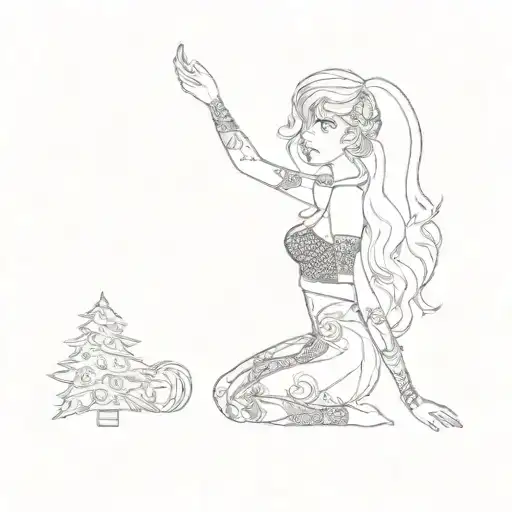 A Girl With Red Hair And A Christmas Tree