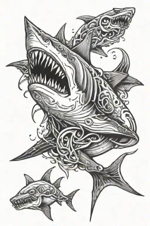 Angry Shark Biting With Details Around The Shark