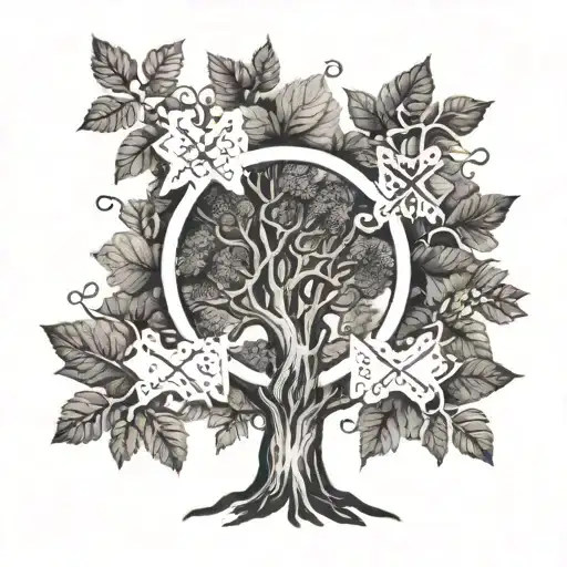 A Family Tree Tattoo With X Marks Representing The Client's Family Members