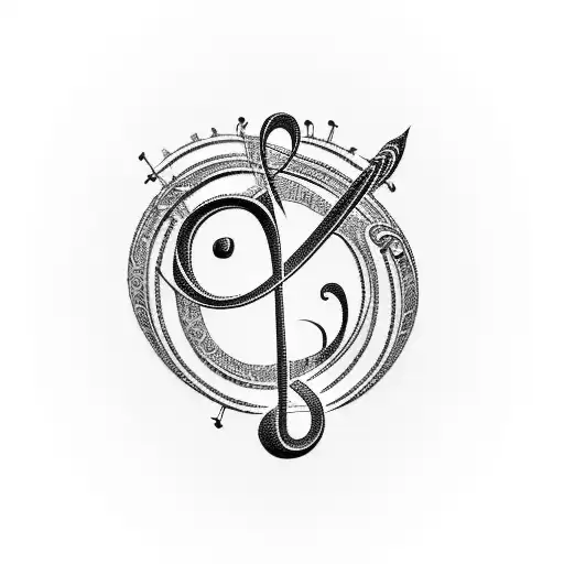 A Blackwork Tattoo Of A Treble Clef With The Names Of Your Children Incorporated Into The Design