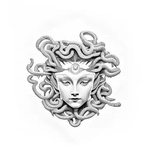 Medusa Looking In Mirror Turning Herself To Stone