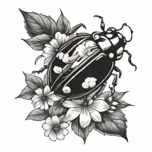 Ladybug And Flowers Growing