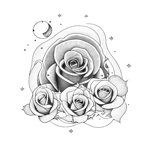 Moon Whit Roses And Universe