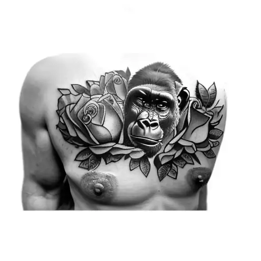 A Gorilla With Roses On His Chest