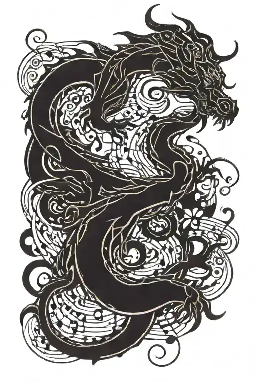 A Dragon Surrounded By Musical Notes Swirling