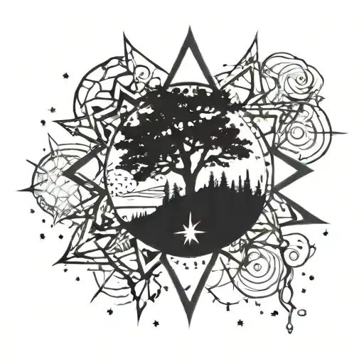 Galaxy With Tree Star And Water Fire Coming