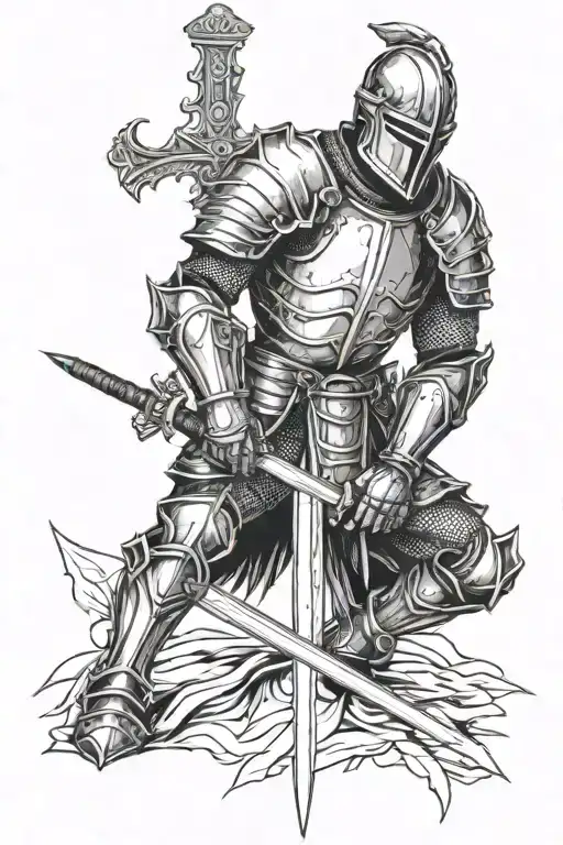 Half Body Knight Kneeling With Sword