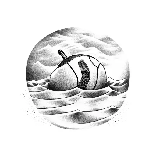 A Basketball Bouncing On A Sandy Beach With Musical Notes Forming A Wave In The Background