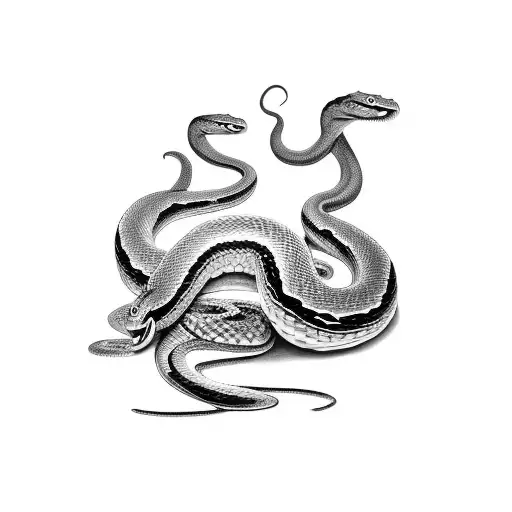 One Angry Snake And One Calm Snake Spiraling Around A Tree