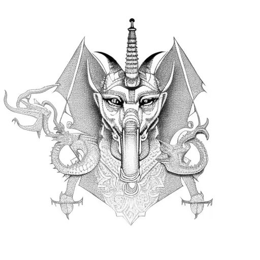 Anubis With Dragon At Arm Sleeve