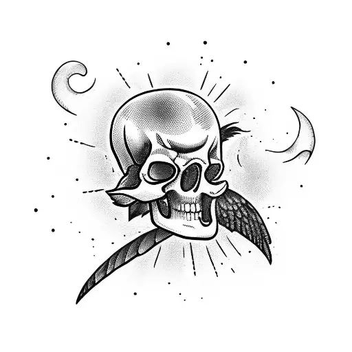 Sailor Jerry Style Crow On Skull