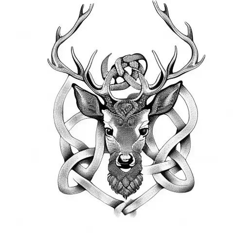 Intricate Celtic Knotwork Design Incorporating The Stag And Oak Tree