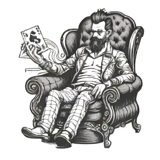Cyberpunk-inspired Design Of A Man In A Chesterfield Armchair Holding A Playing Card