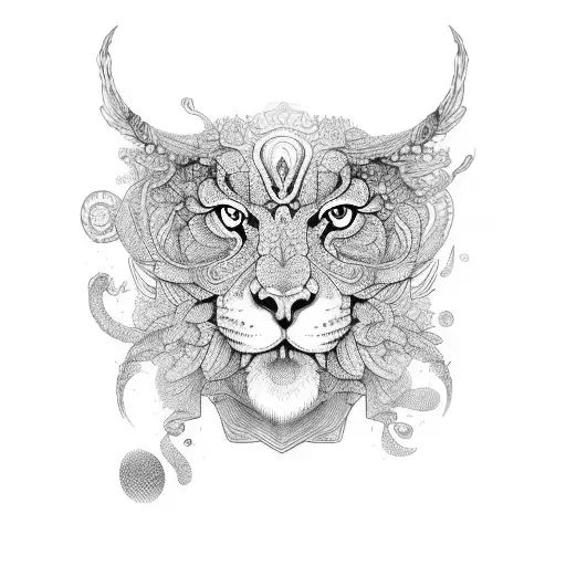 A Detailed Portrait Of Ogum With Intricate Dotwork Patterns