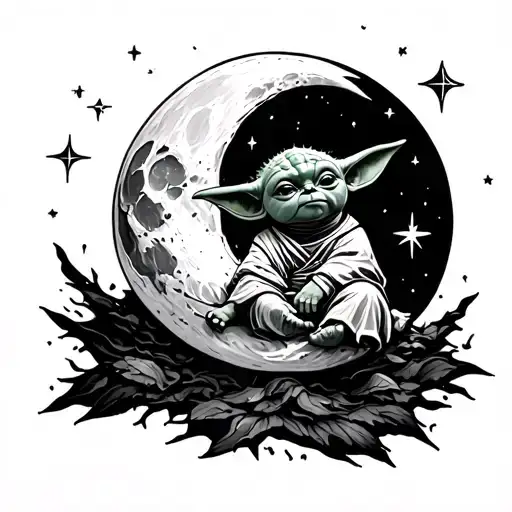 Baby Yoda Moon Surrounded By Stars
