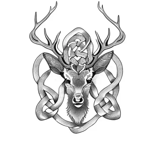 Intricate Celtic Knotwork Design Incorporating The Stag And Oak Tree