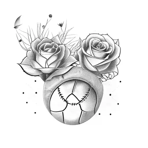 Softball Bat And Ball Surrounded By Flowers