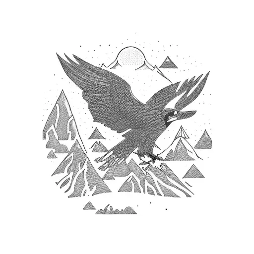 A Ford Falcon Surrounded By New Zealand's Breathtaking Landscapes In Blackwork Style