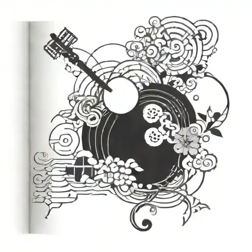 An Abstract Blackwork Design Of A Sketchbook Filled With Japanese Symbols And Doodles