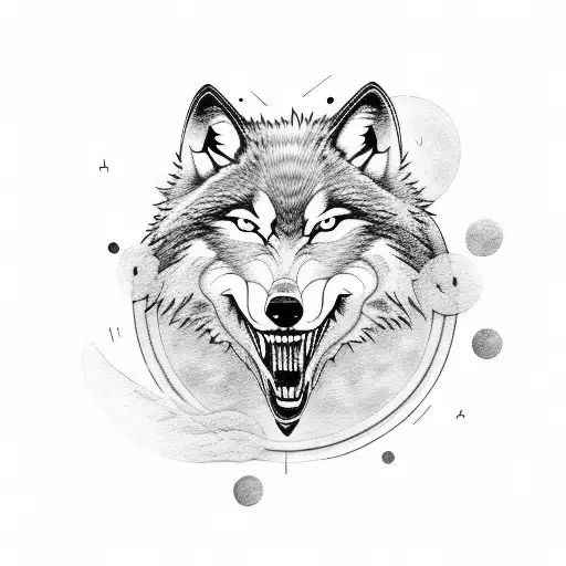 A Wolf Howling At A Full Moon While Strumming A Guitar