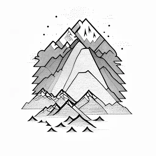 A Stylized Mountain Range With A Climber Reaching The Summit