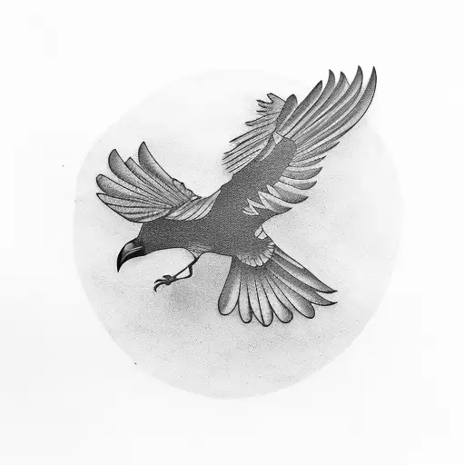 Minimalist Silhouette Of A Crow In A Graceful Flight