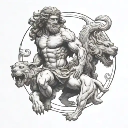 Hercules Statue Holding Serberus 3 Headed Dog