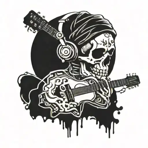 A Skull Wearing Headphones Playing A Guitar Made Of Beer Bottles