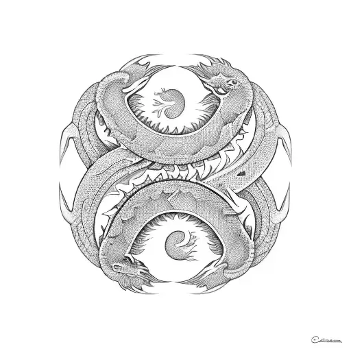 Ying-yang Symbol With Basketball And Dragon Elements