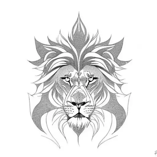 An Anime-inspired Lion With Bold Blackwork Lines