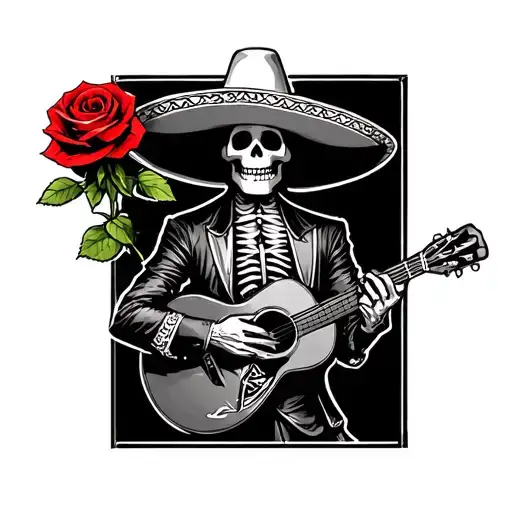 Skeleton Mariachi Holding Up A Rose