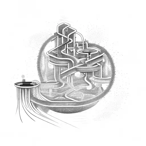 An Abstract Interpretation Of A Waste Water Treatment Plant With Flowing Lines And Bold Shapes