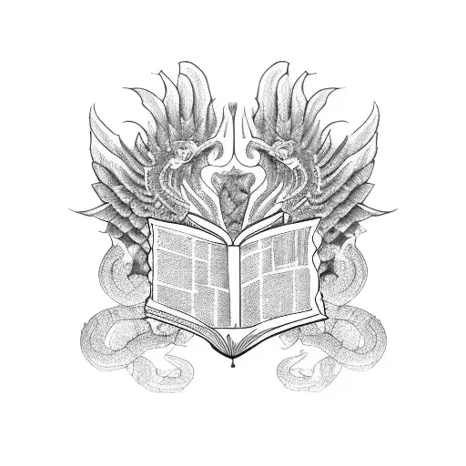 A Sketch Of A Feathered Serpent Reading A Book