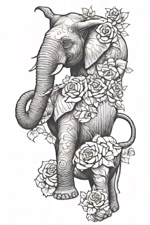 Elephant With Roses Growing