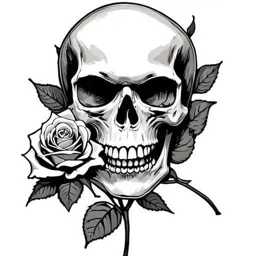 A Skull That Looks Lively And Menacing Holding A Rose In Its Mouth