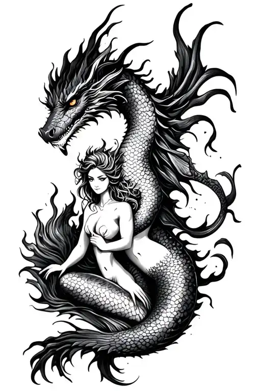Fire Dragon Wrapped And Mermaid Sitting