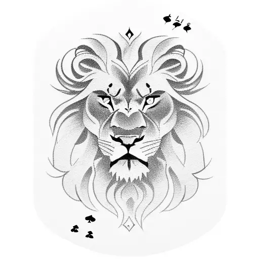 A Fierce Lion Surrounded By A Deck Of Playing Cards