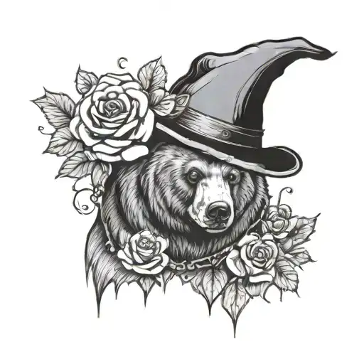 Bear With With A Witch Hat And A Necklace Of Roses