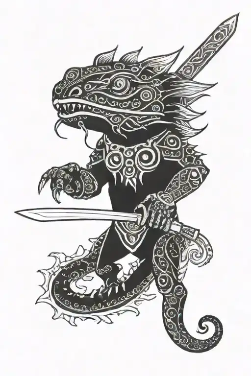 Aztec Axolotl Holding Sword