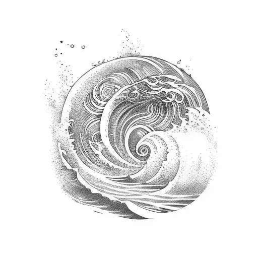 Ocean Wave And Island Line Art