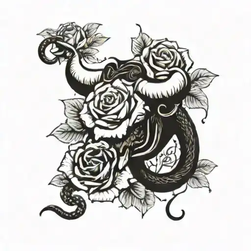Bull With Roses And Snake