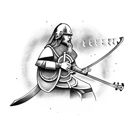 Viking Warrior Playing A Peaceful Melody On A Guitar